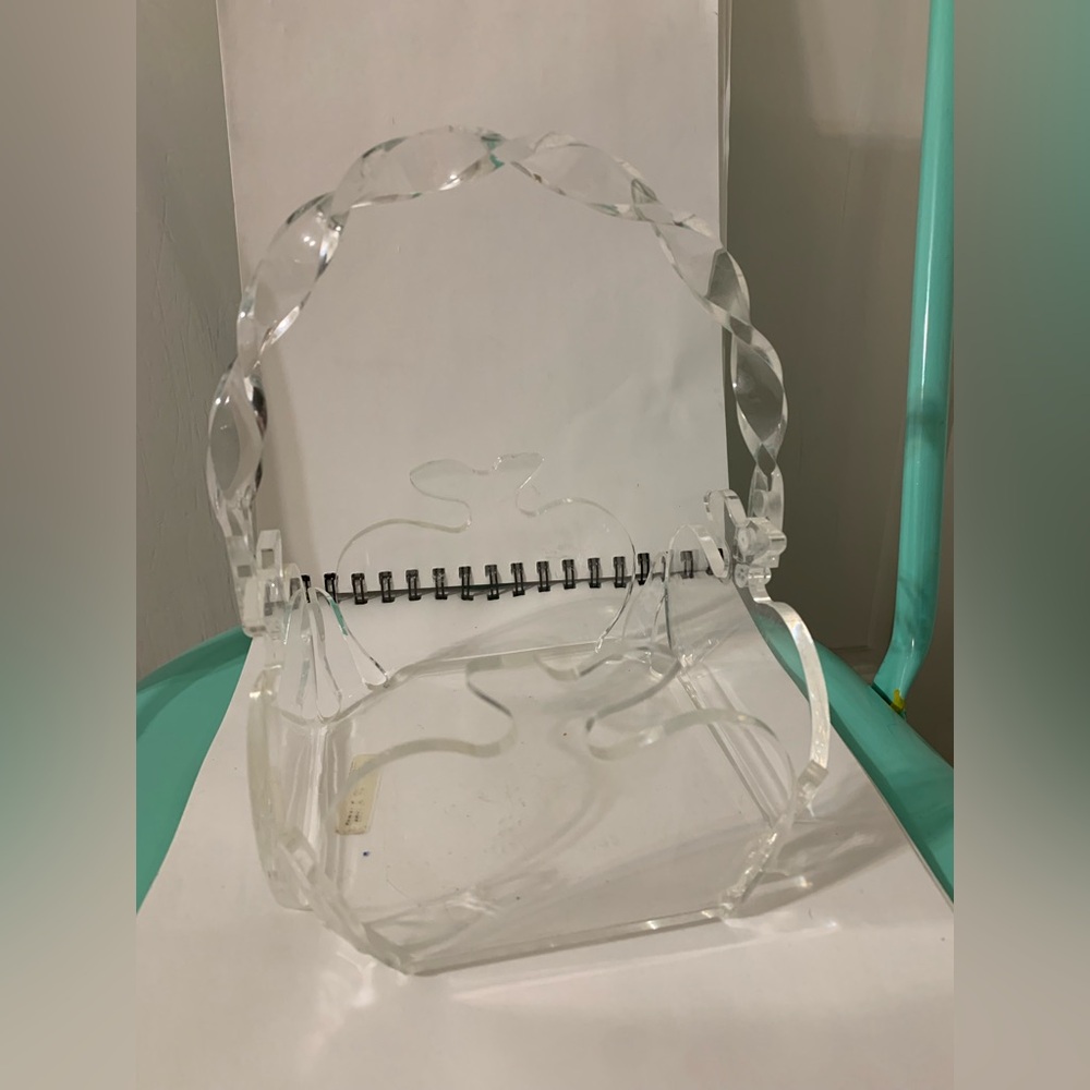 Vintage MCM Lucite Apple Themed Cocktail Napkin Basket With Twisted Handle